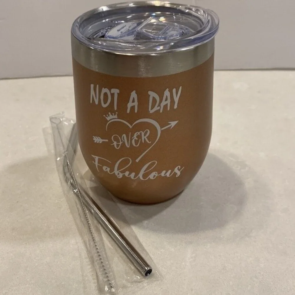 Not a Day Over Fabulous! 4 Pcs Insulated Stainless Steel Tumbler Lid Straw Brush
